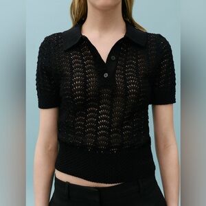 Black Lace Button-Up Blouse